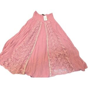 Agan Traders Skirt Women L/XL Peach Pink Lace Boho Peasant Long Maxi India NWT